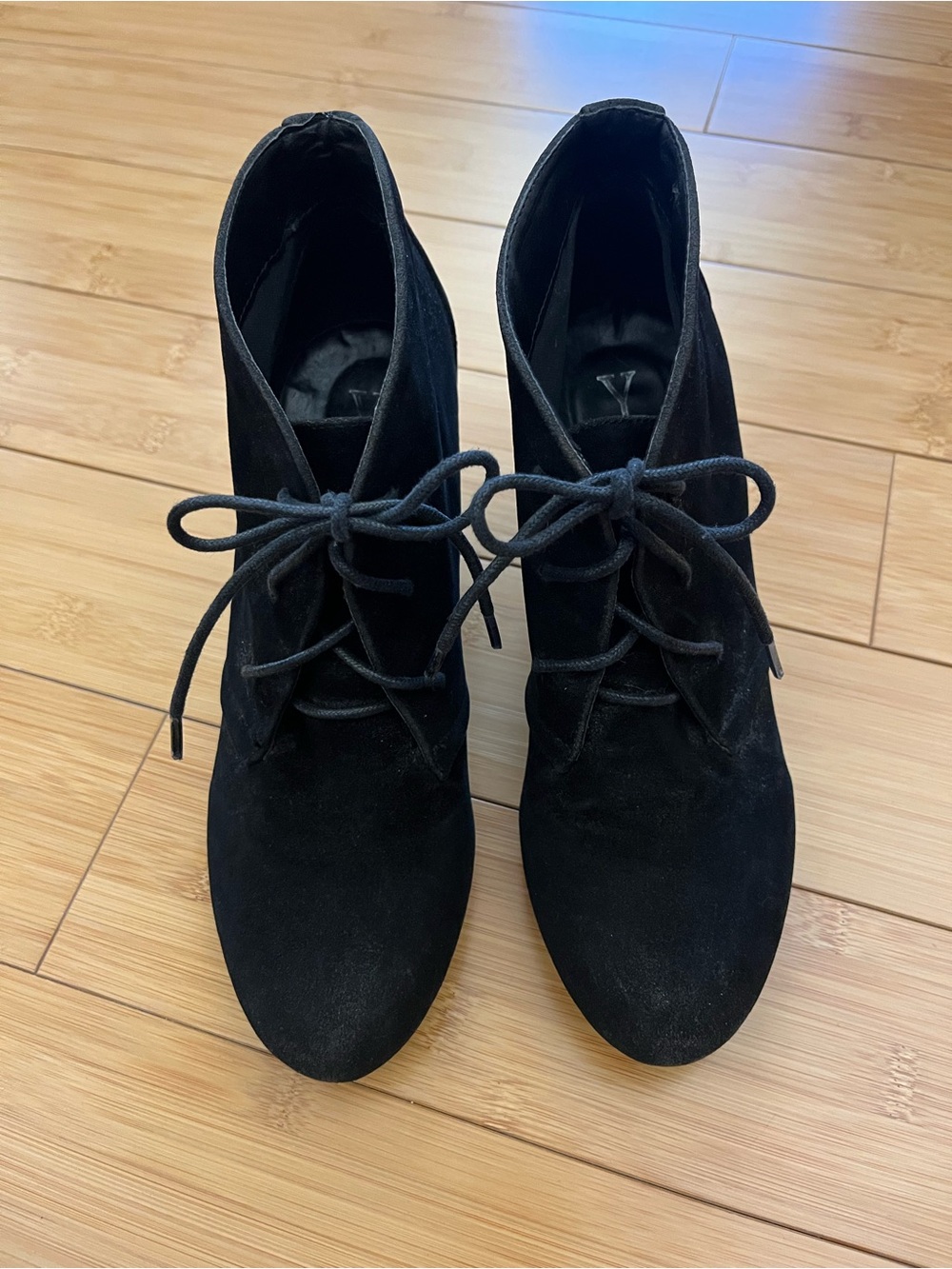 Women's Black Suede Lace-Up Ankle Booties With Heel
